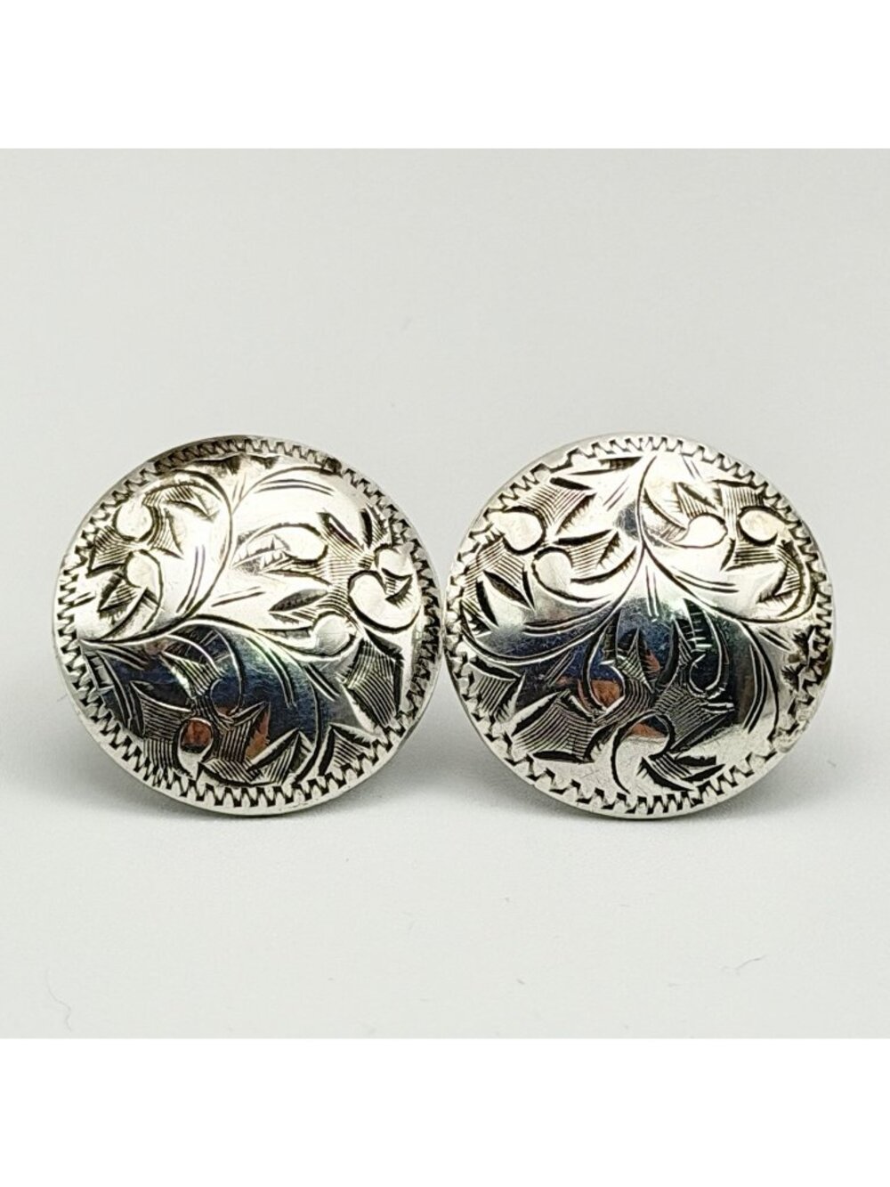 Otto Robert Bade Hand Engraved Floral Clip Earrings Signed ORB Sterling Silver
